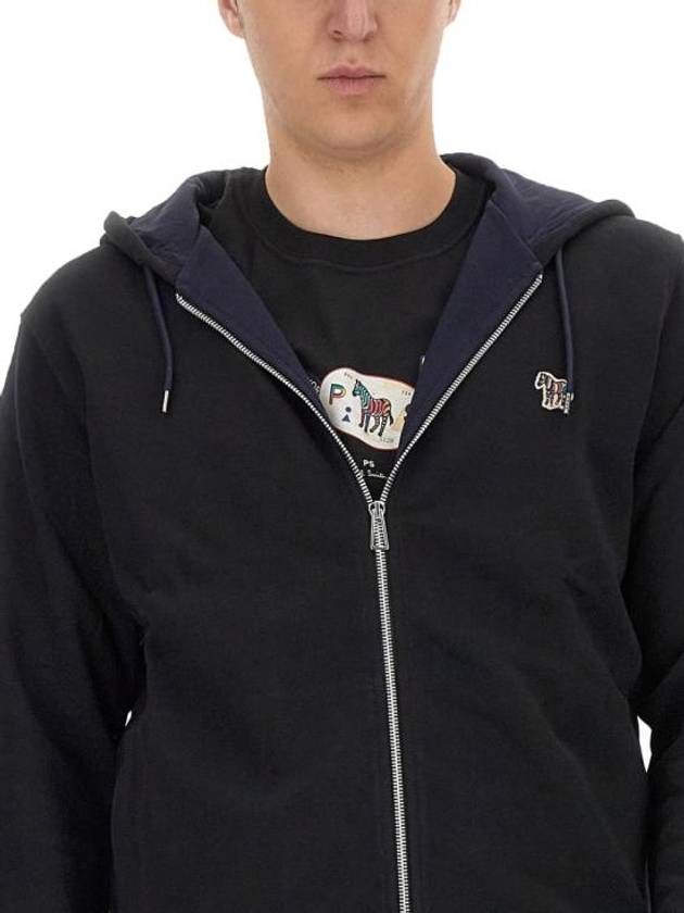 Zebra Logo Cotton Zip Up Hoodie Black - PAUL SMITH - BALAAN 3