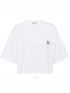 Embroidered Logo Crop Cotton Short Sleeved T-shirt White - MIU MIU - BALAAN 6