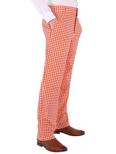 Burberry Men's Red Pattern Cut-out Back Gingham Stretch Cotton Trousers, Brand Size 52  (Waist Size 35.8