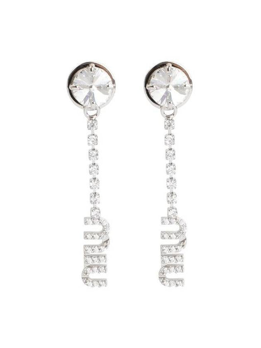 Logo Crystal Metal Earrings Silver - MIU MIU - BALAAN 2