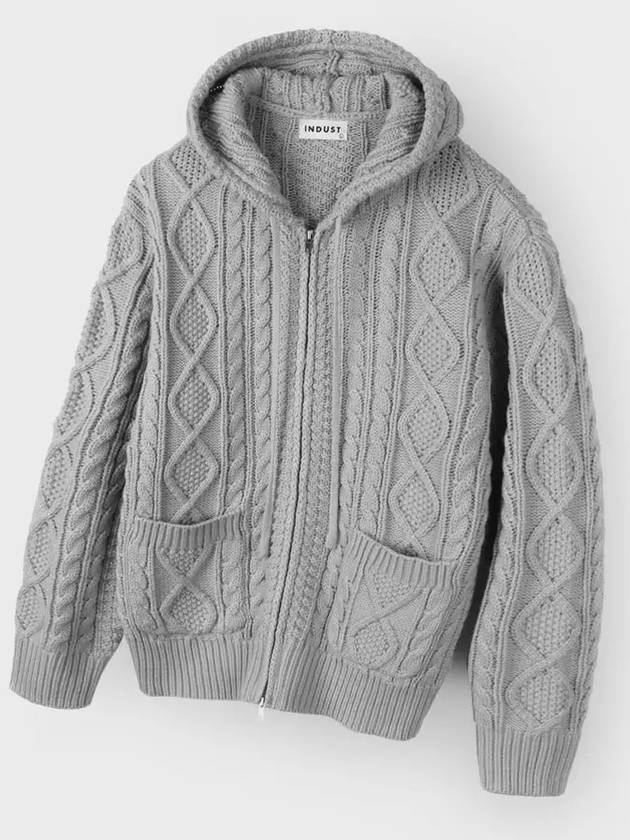 Two way cable hood zip up knit gray - INDUST - BALAAN 5