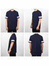 Textured Cotton Stripe Short Sleeve T-Shirt Navy - THOM BROWNE - BALAAN 3