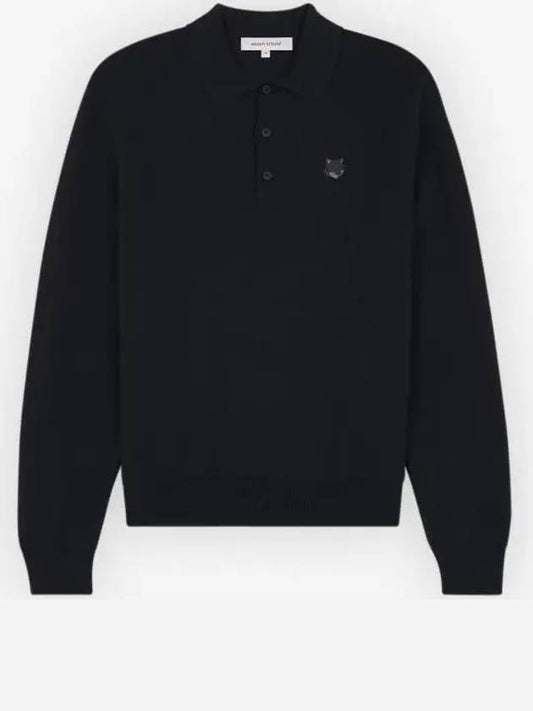 Fox Motif Knitted Polo Shirt Ink Black - MAISON KITSUNE - BALAAN 2