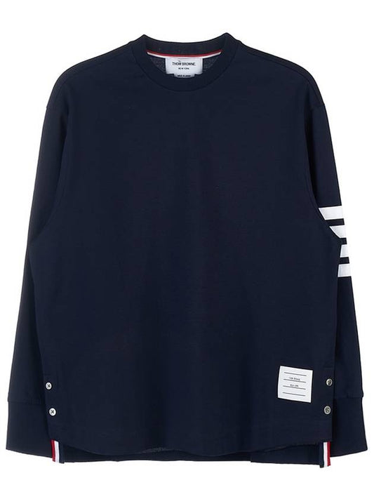 Engineered 4 Bar Medium Weight Jersey Oversized Long Sleeved T-Shirt Navy - THOM BROWNE - BALAAN 2