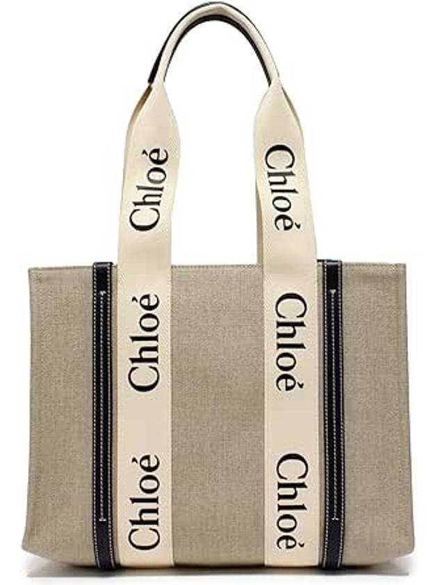 Woody Small Canvas Tote Bag Navy Beige - CHLOE - BALAAN 2