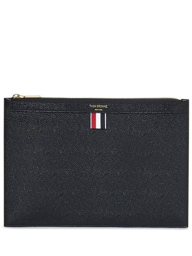 Pebble Grain Three Stripes Zipper Small Clutch Bag Black - THOM BROWNE - BALAAN 2