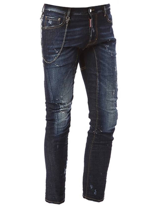 Steel Chain Rust Washed Skinny Jeans Blue - DSQUARED2 - BALAAN 1