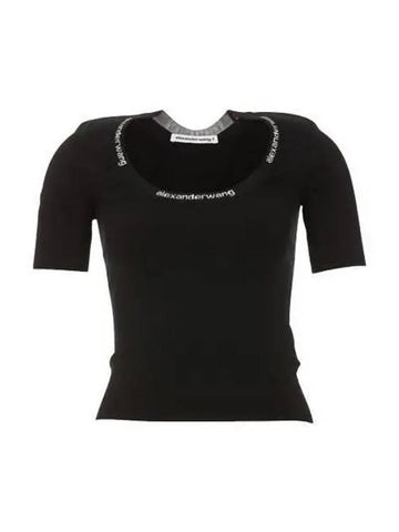 T shirt women s logo tape slim fit short sleeve black - ALEXANDER WANG - BALAAN 1