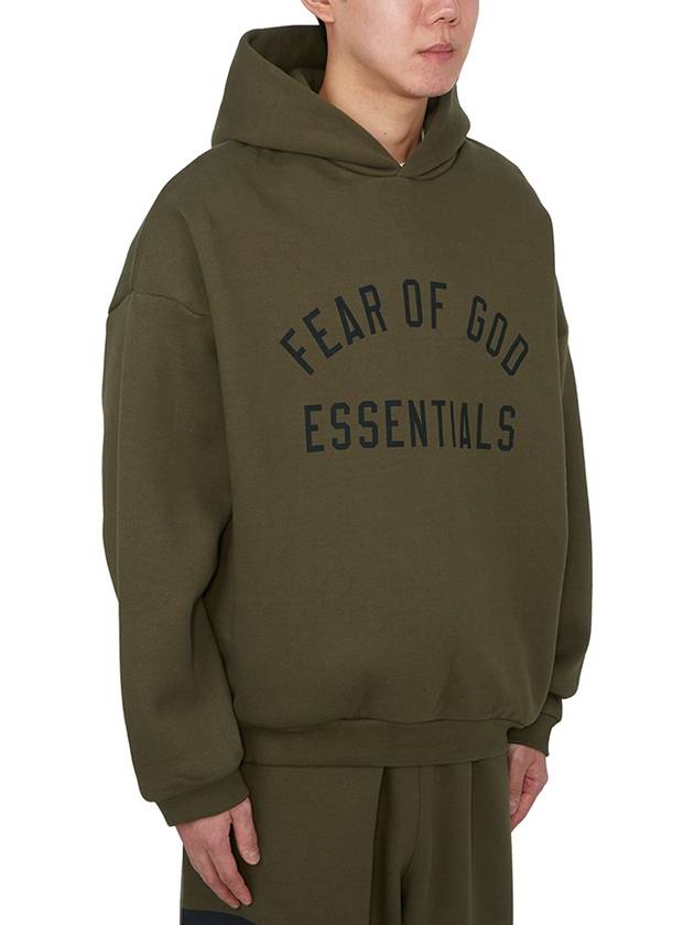 Essentials Logo Print Fleece Hoodie Olive - FEAR OF GOD - BALAAN 3