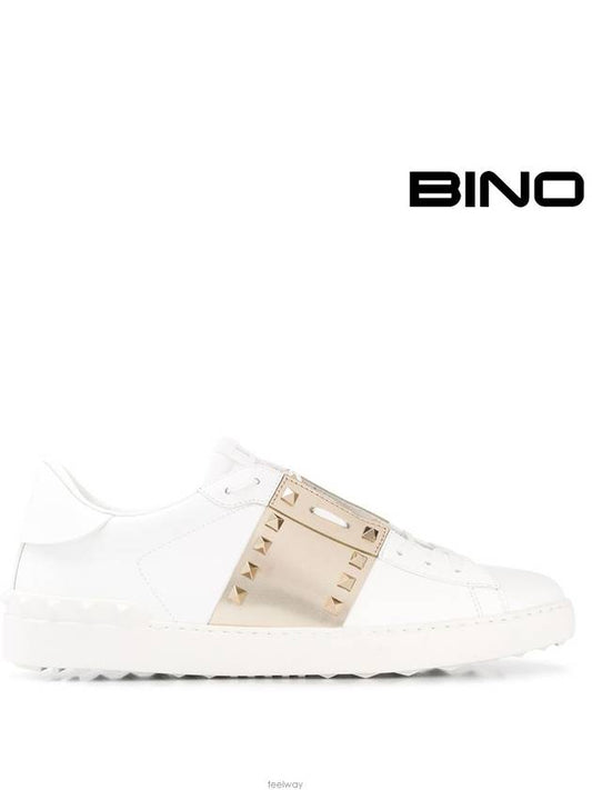 Men's Rockstud Untitled Low Top Sneakers Gold White - VALENTINO - BALAAN.