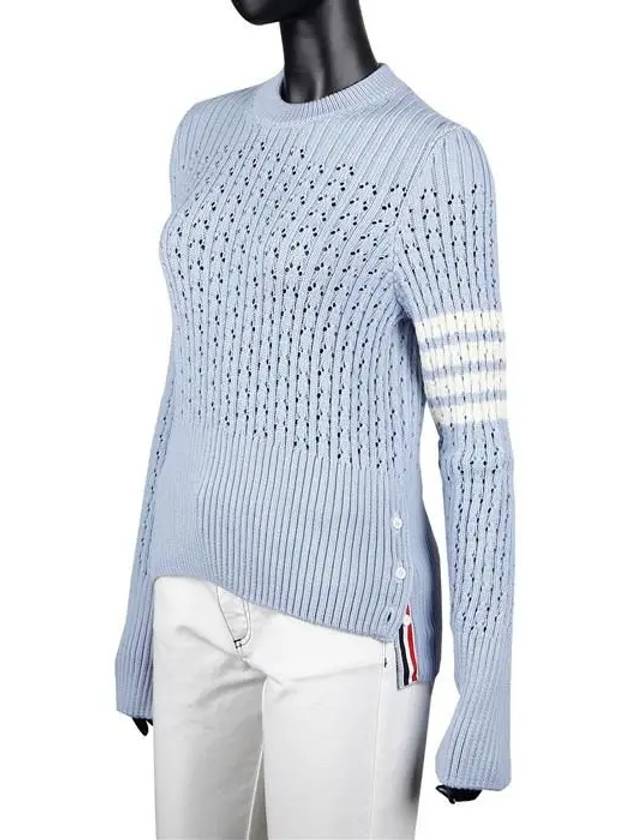 4 Bar Pointelle Knit Top Light Blue - THOM BROWNE - BALAAN 2