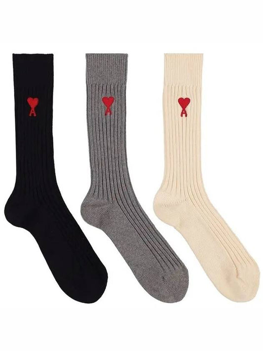 Paris 3Pack Heart Logo Embroidered Cotton Jersey Socks - AMI - BALAAN 1