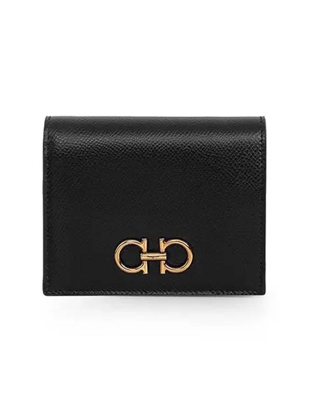 Gancini Compact Half Wallet Black - SALVATORE FERRAGAMO - BALAAN 2