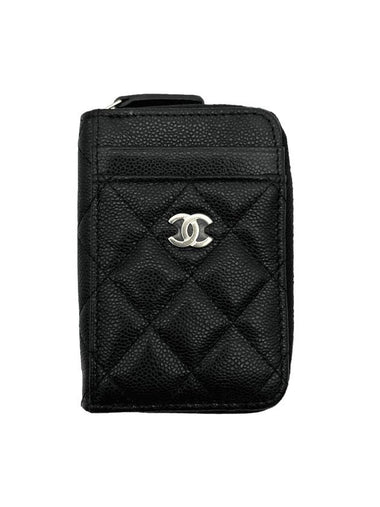 CC Logo Zip Around Caviar Leather Card Wallet Black - CHANEL - BALAAN 1