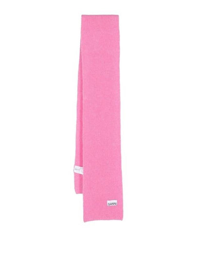 Logo Patch Wool Blend Muffler Pink - GANNI - BALAAN 2