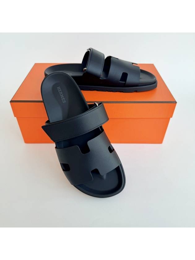 Hermes Chypre H Logo Calfskin Sandals Black - HERMES - BALAAN 10