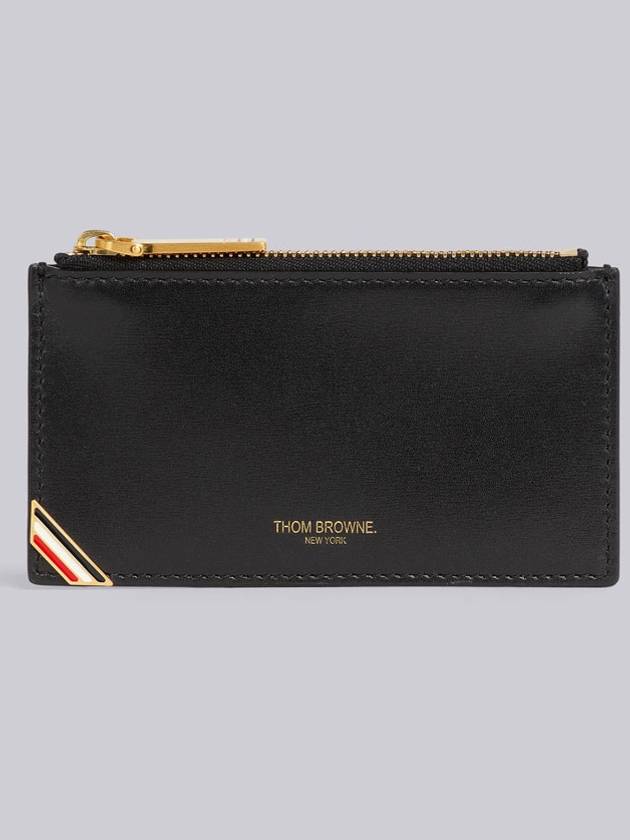 three stripe tab enamel corner zipper card wallet black - THOM BROWNE - BALAAN.