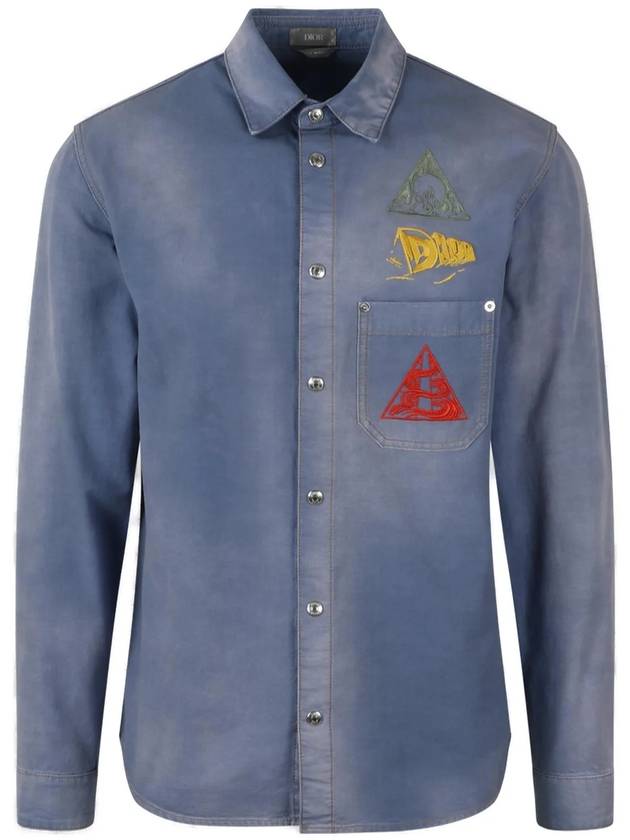 Astro Embroidered Patch Denim Long Sleeve Shirt Light Blue - DIOR - BALAAN 2