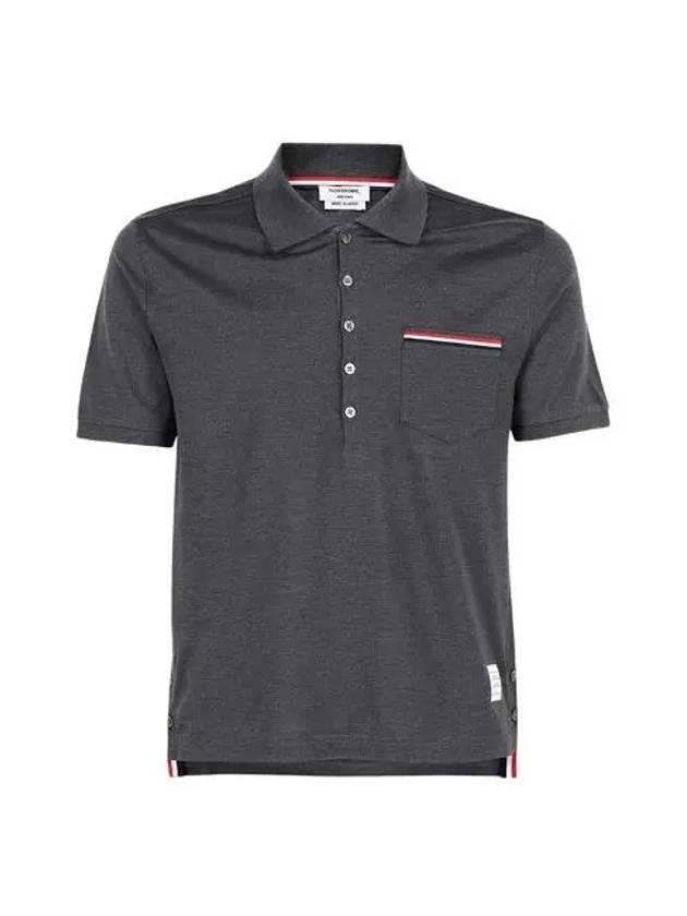 Men's Three Stripes Pocket Mercerized Short Sleeve Polo Shirt Dark Grey - THOM BROWNE - BALAAN 2