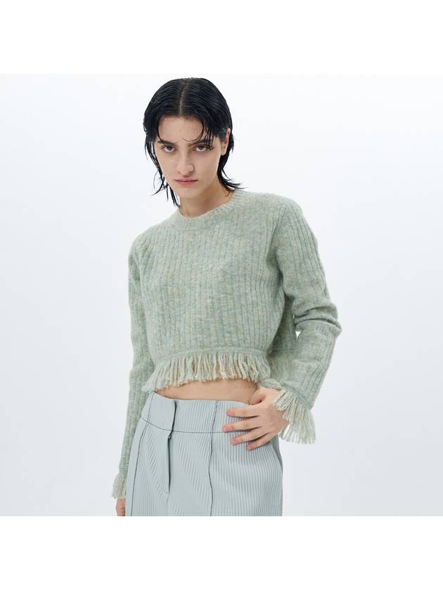 RIBBED KNIT FRINGED PULLOVER MINT - ETCH - BALAAN 4