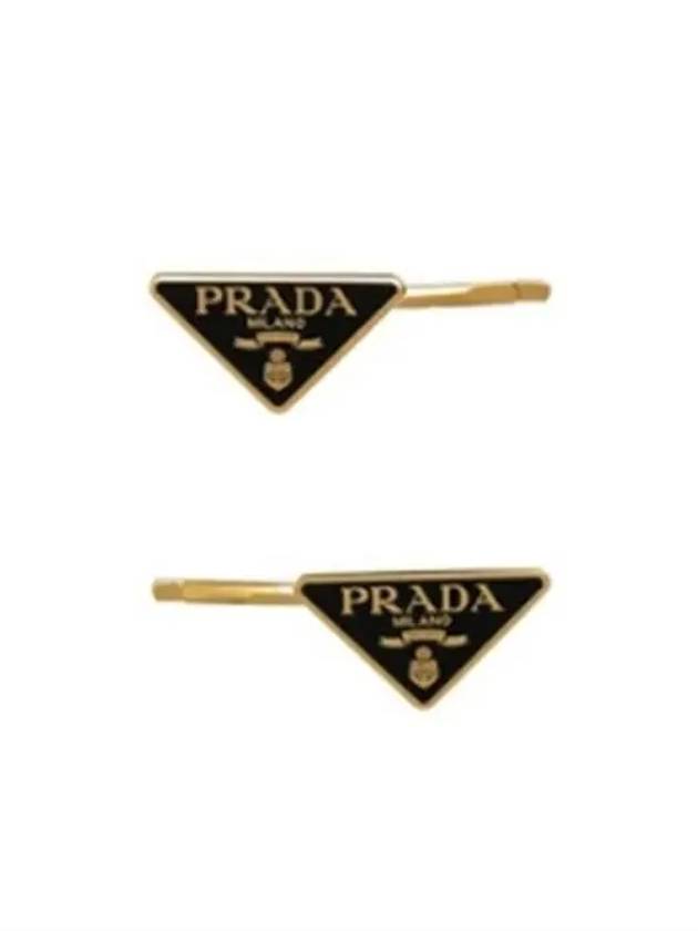 Triangle Logo Hair Clip Gold Black - PRADA - BALAAN 6