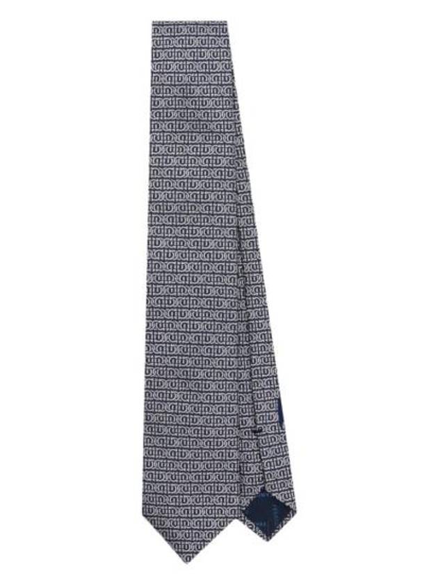 Gancini Silk Jacquard Tie Navy Blue - SALVATORE FERRAGAMO - BALAAN 1