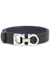 Reversible Gancini Leather Belt Black Blueberry - SALVATORE FERRAGAMO - BALAAN 3