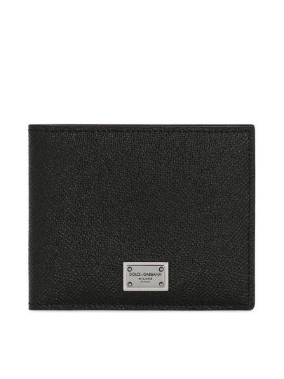 Logo Plaque Calf Leather Half Wallet Black - DOLCE&GABBANA - BALAAN 2