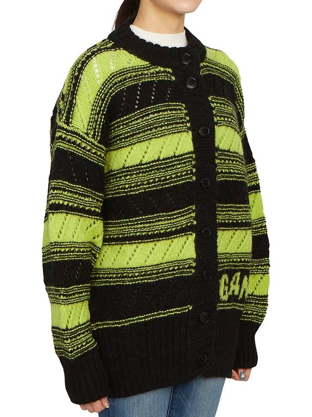 Logo Stripe Pattern Knit Cardigan Black - GANNI - BALAAN 7