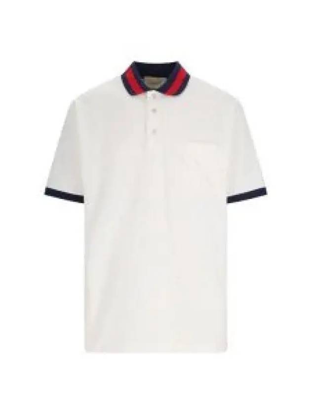 Men's Web Motif Stripe Collar Short Sleeve Polo Shirt  Ivory - GUCCI - BALAAN 2