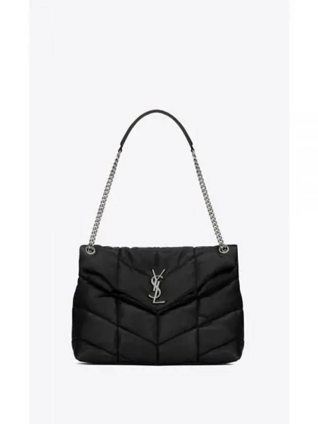 Puffer Silver Hardware Nappa Leather Medium Shoulder Bag Black - SAINT LAURENT - BALAAN 2