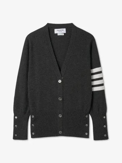 4-Bar V-Neck Cashmere Cardigan Dark Grey - THOM BROWNE - BALAAN 2