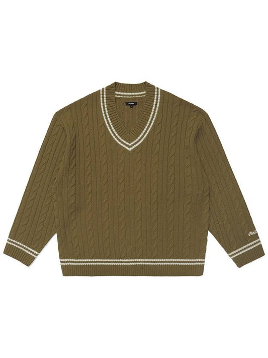 Health SeekersGolfers Ivy Cable Knit Sweater LIGHT KHAKI M3313LKT08LKH - MALBON GOLF - BALAAN 2