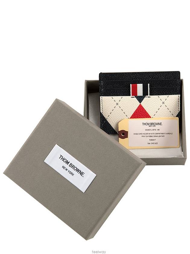 Argyle Pattern Three Stripe Tab Leather Card Wallet - THOM BROWNE - BALAAN 9