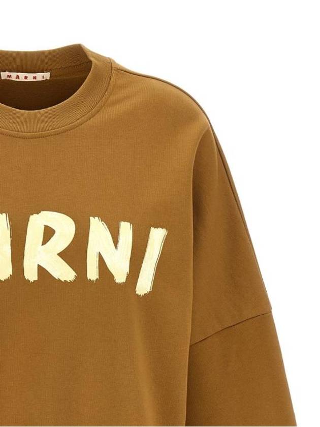 Logo Print Cotton Sweatshirt Olive - MARNI - BALAAN 4