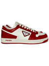 Men's Downtown Triangle Logo Leather Low Top Sneakers White Lacquer Red - PRADA - BALAAN 2