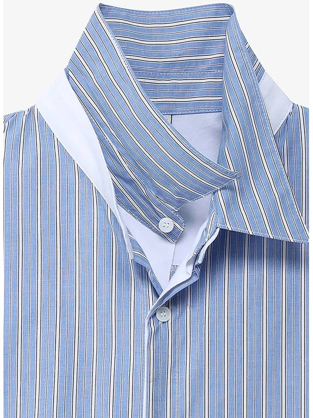 Layered double collar striped shirt blue - NOIRER - BALAAN 5