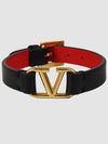 V Logo Leather Bracelet Black - VALENTINO - BALAAN 3