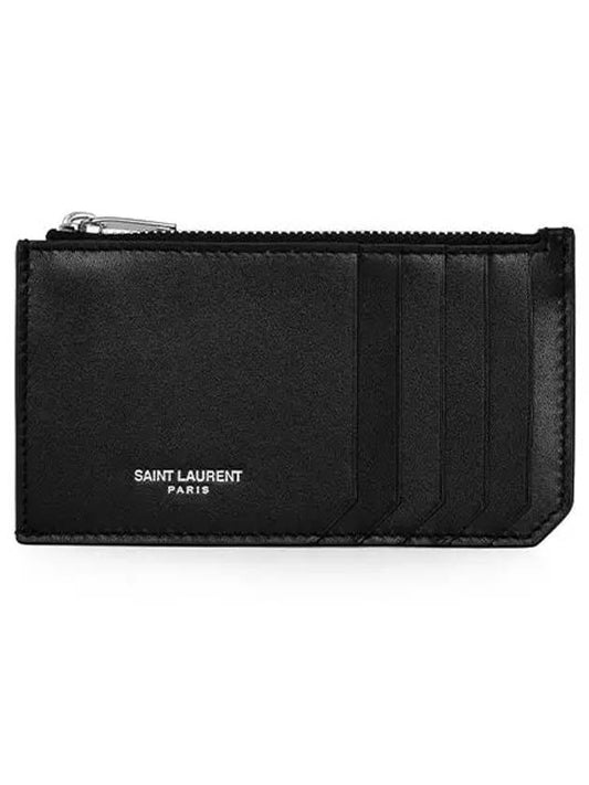 Lizard Pattern Embossed Fragment Zipper Card Wallet Black - SAINT LAURENT - BALAAN 2