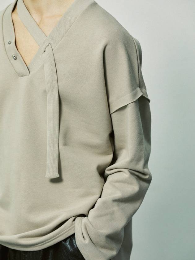 V-Neck Layered String Pierced Sweatshirt Mocha - S SY - BALAAN 6