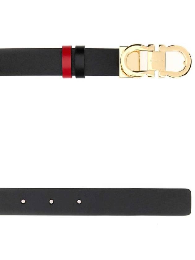 Reversible Gancini Leather Belt Black Flame Red - SALVATORE FERRAGAMO - BALAAN 3