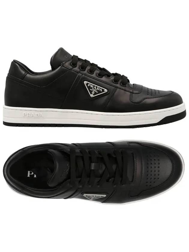 Downtown Triangle Logo Leather Low Top Sneakers Black - PRADA - BALAAN 2