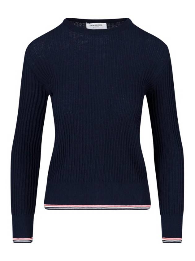 Women's Lightweight Baby Cable Wool Knit Top Navy - THOM BROWNE - BALAAN 2