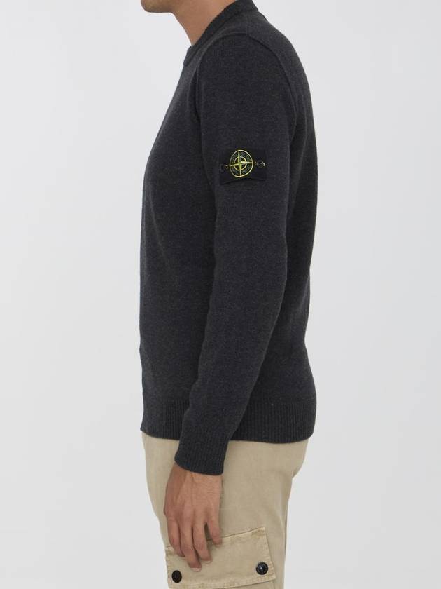 Logo Patch Lambswool Crewneck Knit Top Grey - STONE ISLAND - BALAAN 4