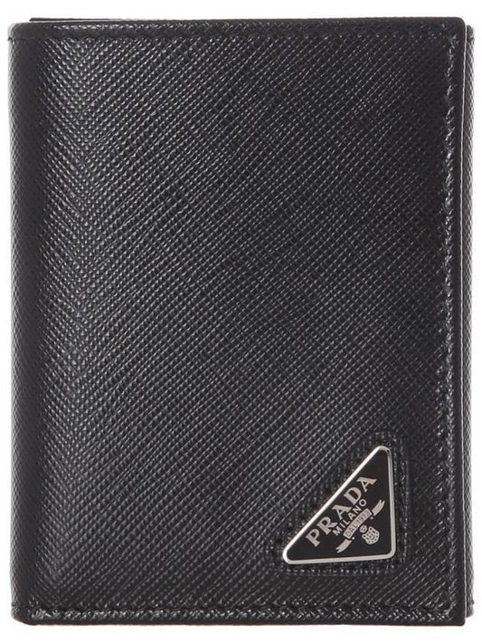 Triangular Logo Saffiano Bicycle Wallet Black - PRADA - BALAAN 1