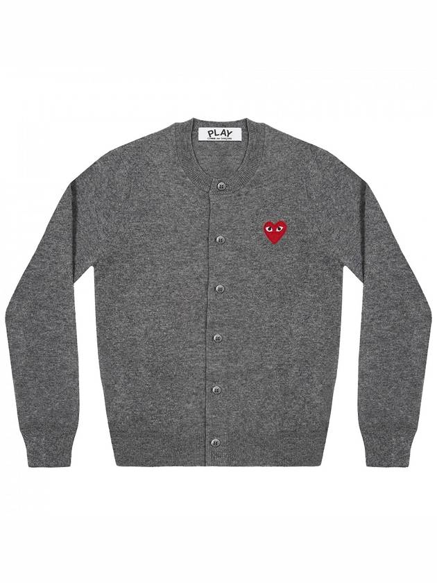 Play Red Wappen Wool Cardigan Charcoal Gray - COMME DES GARCONS - BALAAN 2