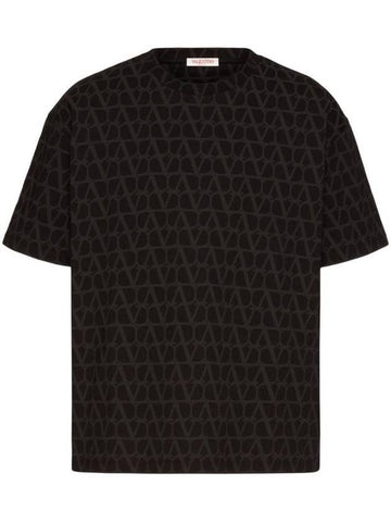 Iconographe Print Cotton Short Sleeve T-Shirt Black - VALENTINO - BALAAN 1