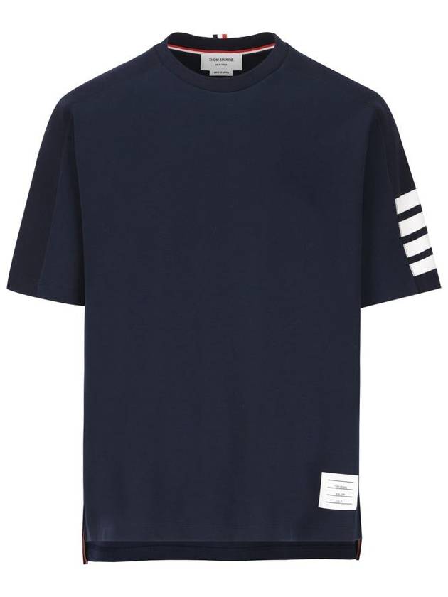 4-Bar Striped Cotton Short Sleeve T-Shirt Navy - THOM BROWNE - BALAAN 2