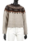 Fair Isle Motif Wool Knit Top Grey - CELINE - BALAAN 2