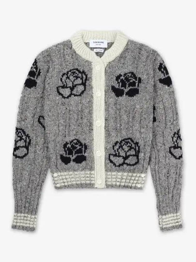 Rose intarsia cable knit cardigan gray - THOM BROWNE - BALAAN 2